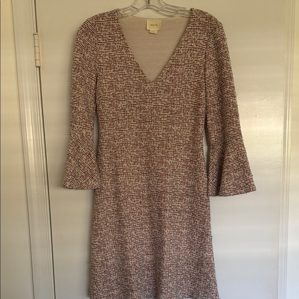 Maeve Cream and Red Textured V-Neck Knit Dress